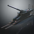 Large Military Cannon Artillery Mounted On Steel Track Platform Structure With Long Barrel