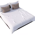 Modern Double Bed With White Bed Sheets Brown Cushions And White Pillows 3d model