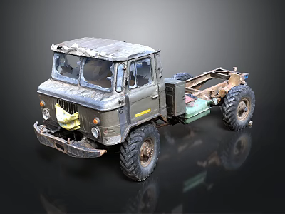 Old Worn Truck With Large Tires Exposed Chassis And Rustic Exterior 3d model