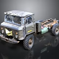 Old Worn Truck With Large Tires Exposed Chassis And Rustic Exterior