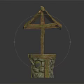 Traditional Garden Ornament With Tiled Roof Wooden Pillars And Stone Base