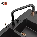 Modern Black Double Bowl Kitchen Sink With Golden Faucet And Drainboard