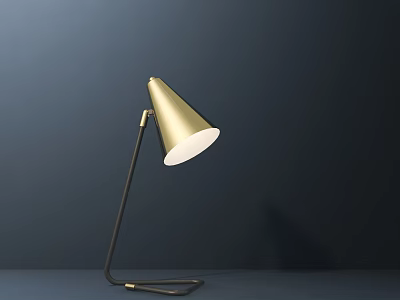 Modern Gold Table Lamp With Conical Shade And Black Metal Base On Dark Background 3d model