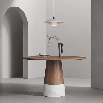Mid-Ancient Style Dining Table Round Dining Table Solid Wood Dining Table Walnut Dining Table Calacata Marble Dining Table Ornaments 3d model