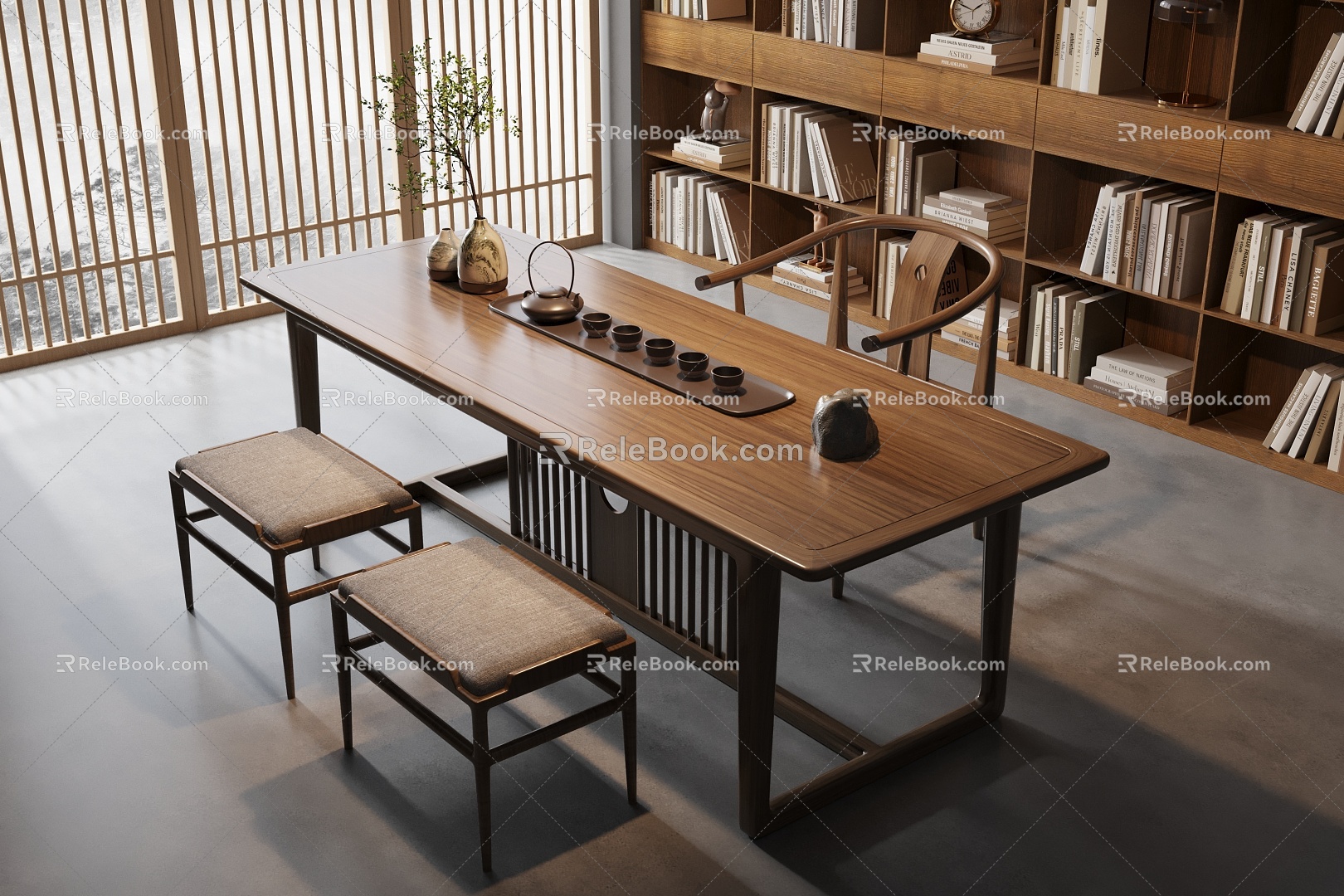 New Chinese Tea Table and Chair Tea Room Tea Set 3d model