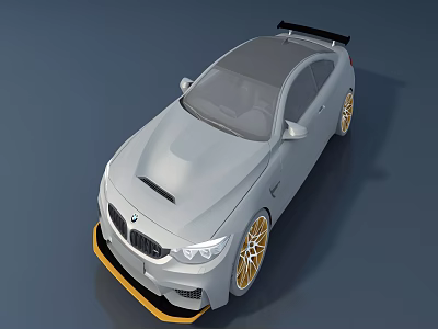 Gray Sports Car With Gold Wheels Black Rear Spoiler And Yellow Front Lip 3d model