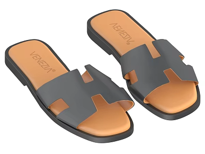 Venezia Brand Casual Summer Sandals With Gray Upper And Orange Sole 3d model