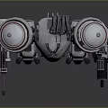 Biomechanical Robot Character With White Red Armor And Weapon Systems
