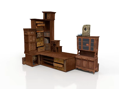 Wooden Multifunctional Storage Furniture With Drawers Cabinets Shelves And Decorative Display Item 3d model