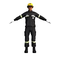 Firefighter Wearing Black Firefighting Uniform and Yellow Helmet Standing with Arms Outstretched