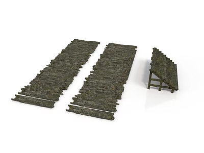 Rustic Natural Fiber Outdoor Furniture With Long Woven Mats And Small Stool 3d model