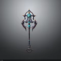 3D Rendered Fantasy Staff With Blue Gemstones Metallic Structure And Decorative Spikes