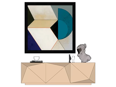 Modern Living Space With Geometric Console Table And Abstract Art Decor 3d model