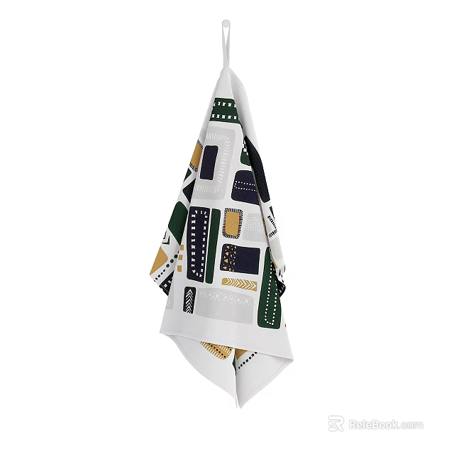 Colorful Geometric Pattern Decorative Towel with Green Yellow Blue and White Design Hanging 3d model 