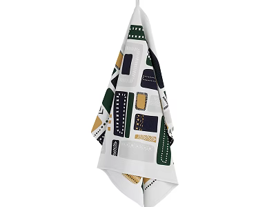 Colorful Geometric Pattern Decorative Towel with Green Yellow Blue and White Design Hanging 3d model