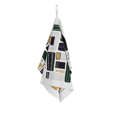 Colorful Geometric Pattern Decorative Towel with Green Yellow Blue and White Design Hanging 3d model