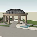 Circular Pavilion With Dome Roof Stone Columns And Green Lawn Area