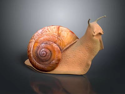 3D Rendered Snail With Spiral Brown Shell And Light Brown Textured Body 3d model