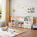 White Cloud Design Bookshelf In Kids Room With Storage Drawers Toys Carpet And Window