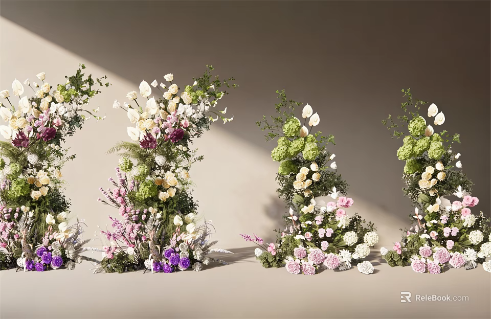 Elegant Floral Display With Colorful Blooms Greenery And Event Decoration 3d model 