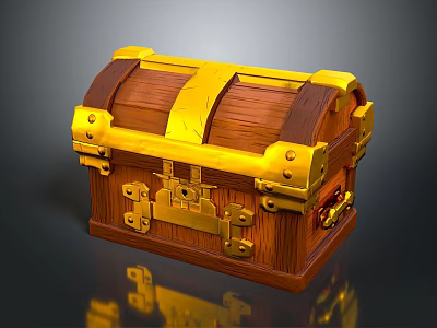 Vintage Wooden Treasure Chest With Golden Metal Accents For Decorative Home Storage 3d model