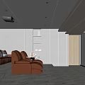 Modern Home Theater Room Interior With Brown Leather Sofas Projector Large Screen And LED Light Strips 3d model
