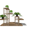 Garden Decor Elegant Wooden Multi Tiered Shelf With Green Plants And Platform