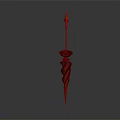 Red Elaborate Ornamental Weapon Showcasing Spiral Design and Pointed Tip Structure 3d model