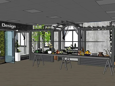 Modern Design Store Interior With Green Plants Display Shelves Tables And Decorations 3d model