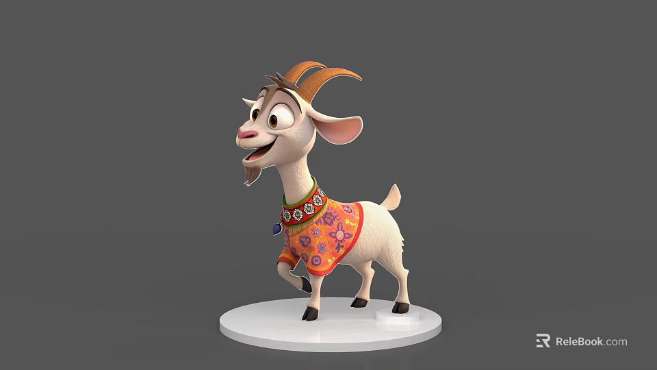 Cartoon Goat Game Movie Character Wearing Colorful Sweater With Smiling Expression Standing On White Base 3d model 