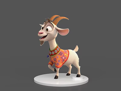 Cartoon Goat Game Movie Character Wearing Colorful Sweater With Smiling Expression Standing On White Base 3d model
