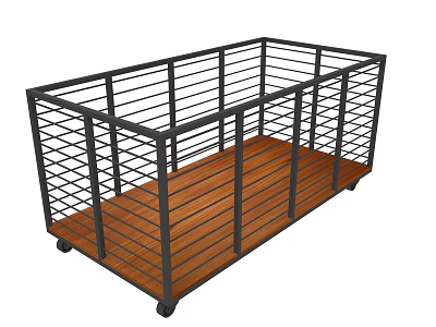 Heavy Duty Mobile Platform Cart With Metal Railings And Wooden Base 3d model