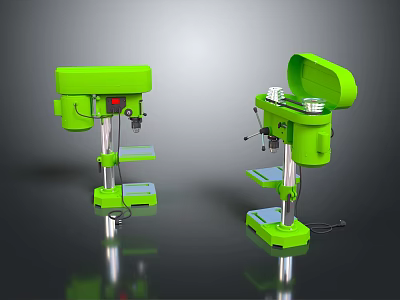 Green Electric Drill Presses With Stable Base Worktable And Open Top Cover 3d model