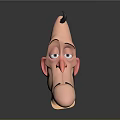Cartoon Man With Pointed Nose Mustache And Spiky Black Hair On Smooth Gray Reflective Background