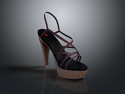 Women's High Heel Sandals With Crisscross Straps Block Heel And Woven Platform Sole 3d model