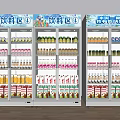 Beverage Display Refrigerators Stocked with Various Drinks in Retail Beverage Area 3d model