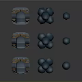Military Weapon Components With Brown Bases Silver Tops And Blue Spherical Ammunition