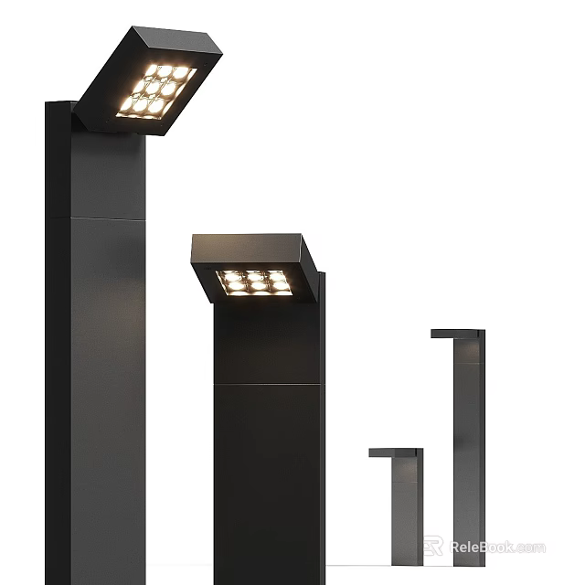 Modern Black Outdoor Lights With Different Heights And Square Design 3d model 