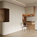 Modern Built In Bookcase With Light Wood Cream Minimalist Interior Desk And Herringbone Floor