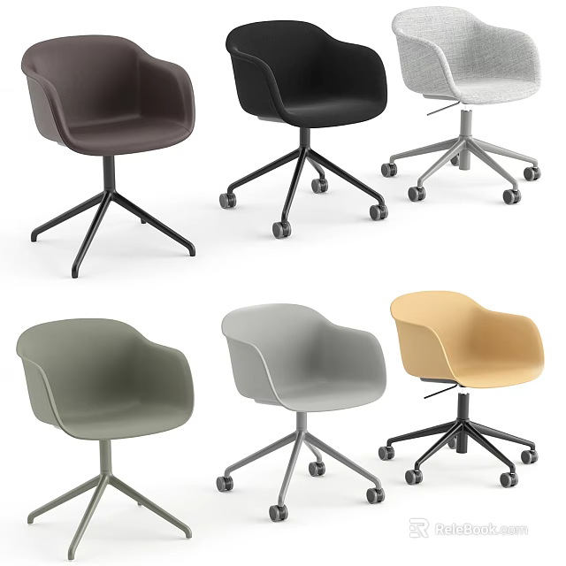 Modern Office Chairs With Various Colors And Swivel Base Designs 3d model 