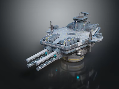 Sci Fi Warship Model Featuring Multiple Cannons Metallic Structure And Detailed Deck 3d model