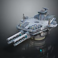 Sci Fi Warship Model Featuring Multiple Cannons Metallic Structure And Detailed Deck