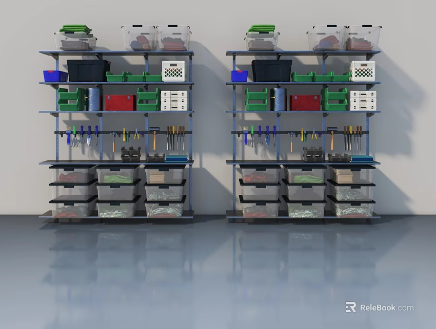 Swing Door With Multi Layer Storage Shelves And Organized Tool Bins 3d model