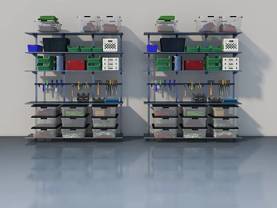 Swing Door With Multi Layer Storage Shelves And Organized Tool Bins 3d model