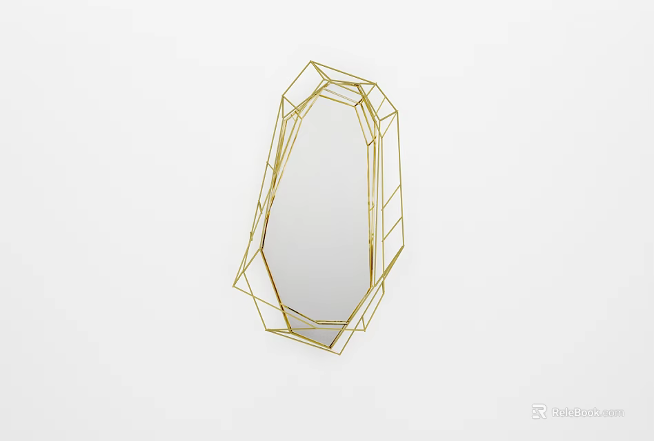 Modern Geometric Wall Decor with Golden Frame Mirror for Home Decoration 3d model 