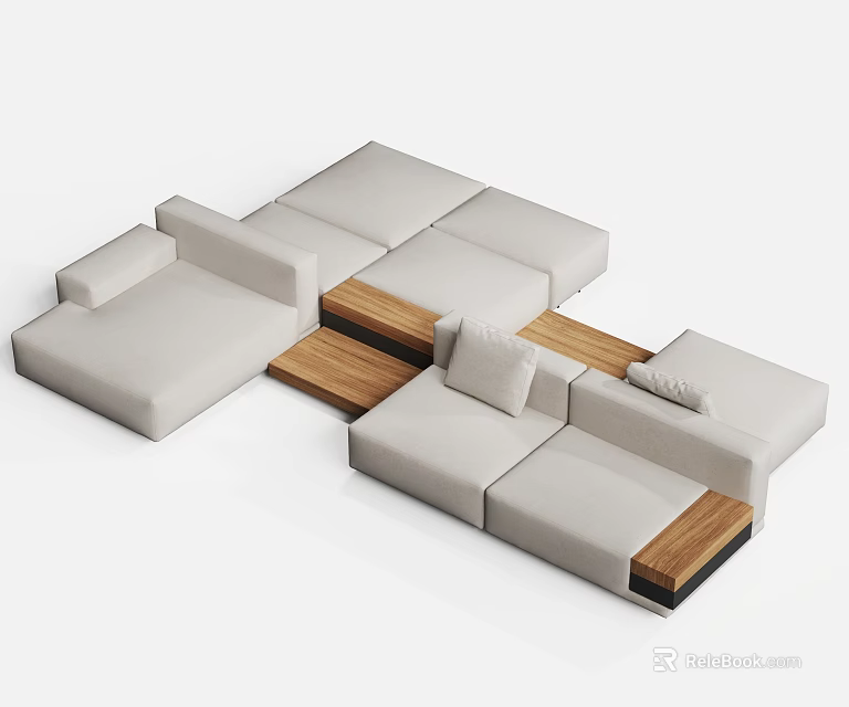 Modern Modular Light Colored Sofa Set With Wooden Accents And Comfortable Seating Sections 3d model