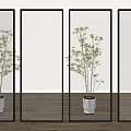 Modern Glass Partition Screens With Black Frames Textured Panels And Indoor Plants