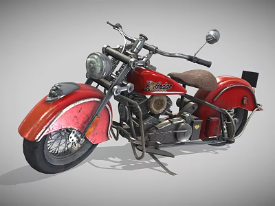 Vintage Red Motorcycle With Brown Seat Chrome Headlight And Classic Body Design 3d model