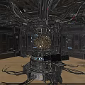 Futuristic Sci Fi Chamber With Metallic Structure Central Spherical Device Glowing Cables And Control Panels 3d model
