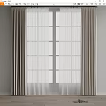 Elegant Beige Main Curtains With Sheer Panels For Double Grid Window Interior